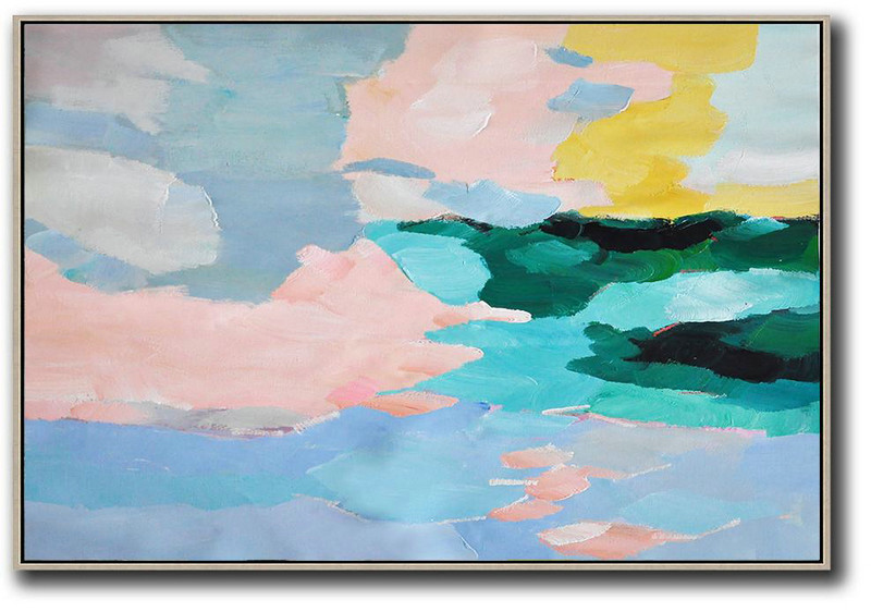 Large Abstract Painting,Oversized Horizontal Contemporary Art,Hand-Painted Contemporary Art,Pinl,Blue,Green,Yellow.etc